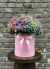 Цветочная композиция из Гипсофила и Розы в шляпной коробке в Горячеводском
