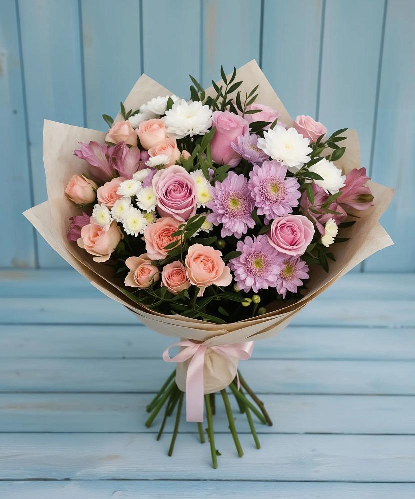 Букет цветов из: Хризантемы, Розы и Альстромерии в Горячеводском