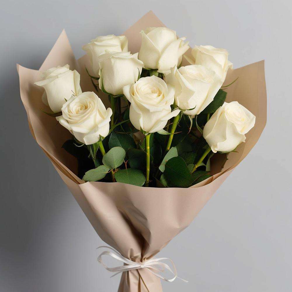 Букет 9 Белых роз Эдлесс Лав в Горячеводском