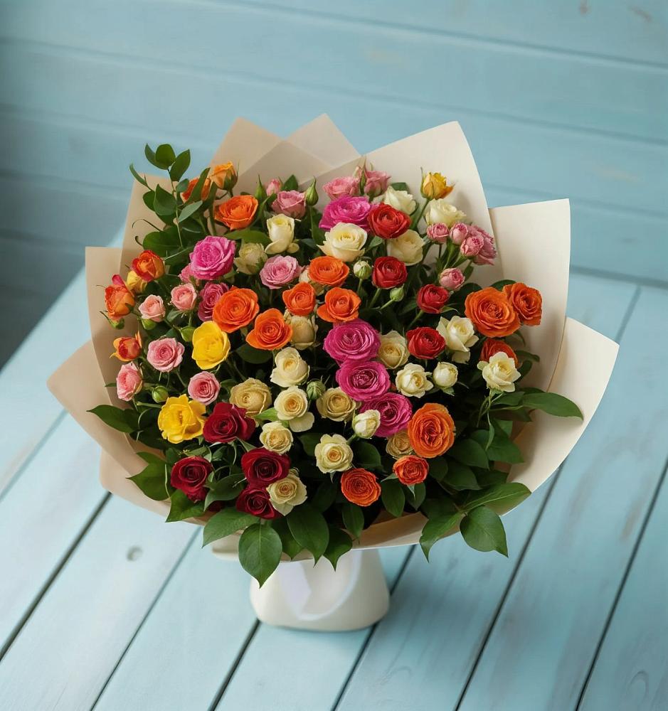 Букет Микс из разноцветных кустовых роз в Горячеводском