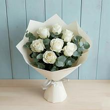 Букет Белые розы в Эвкалипте #REPLACE_PRED# Горячеводском