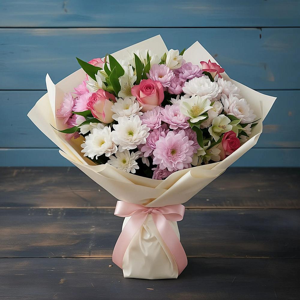 Букет цветов из: Хризантемы, Альстромерии и Розы в Горячеводском